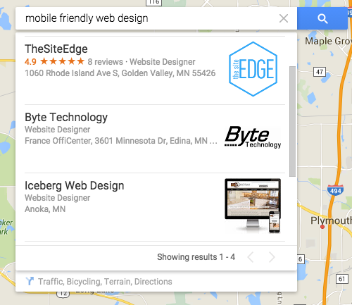 mobile friendly web design map search results
