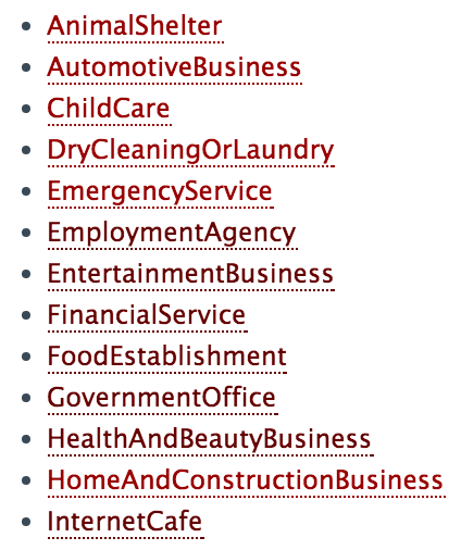 local business schema categories TheSiteEdge