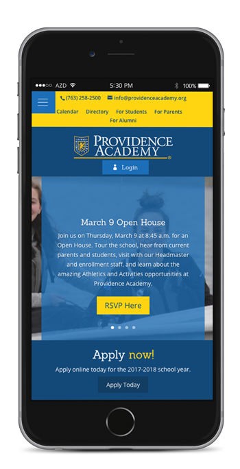 Website design for Providence Academy in Minnesota